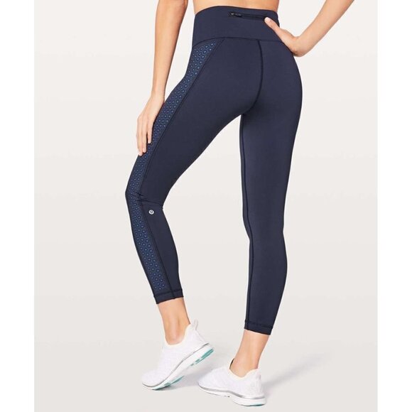 Lululemon Colour Me Quick 7/8 Tight 25" perforated eyelet navy Leggings - Picture 1 of 7